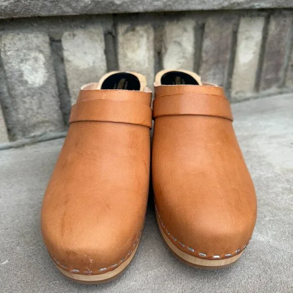NEW SWEDISH HASBEENS SLIP IN 10 Women's Wooden Leather Clog Mule Shoe NWOB - Picture 5 of 12